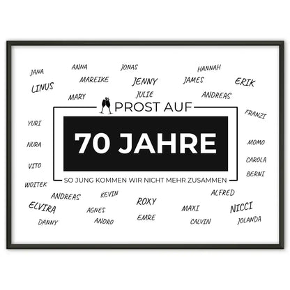 Poster Geschenk personalisiert Prost Auf 70 Geburtstag Für Unterschriften