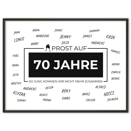 Poster Geschenk personalisiert Prost Auf 70 Geburtstag Für Unterschriften