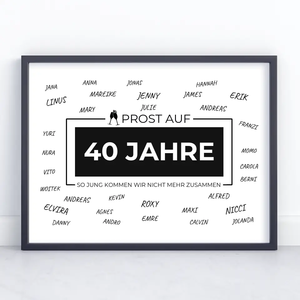 Personalisiertes Poster Prost Auf 40 Geburtstag Mit Unterschriften