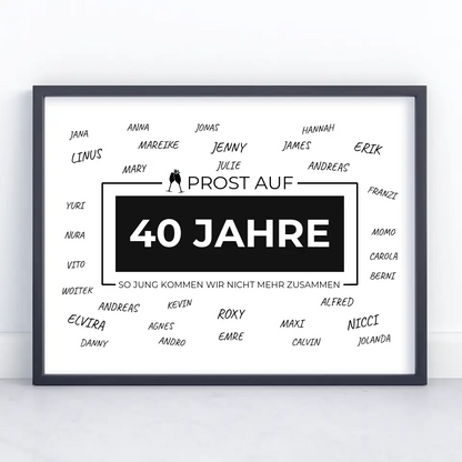 Personalisiertes Poster Prost Auf 40 Geburtstag Mit Unterschriften