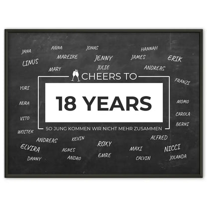 Geschenkposter individuell Cheers To 18 Geburtstag Mit Unterschriften
