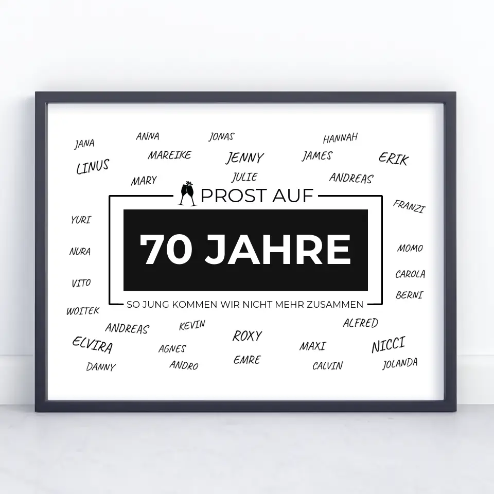 Poster Geschenk personalisiert Prost Auf 70 Geburtstag Für Unterschriften