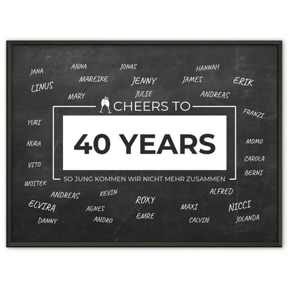 Geschenkposter personalisiert Cheers To 40 Geburtstag Für Unterschriften
