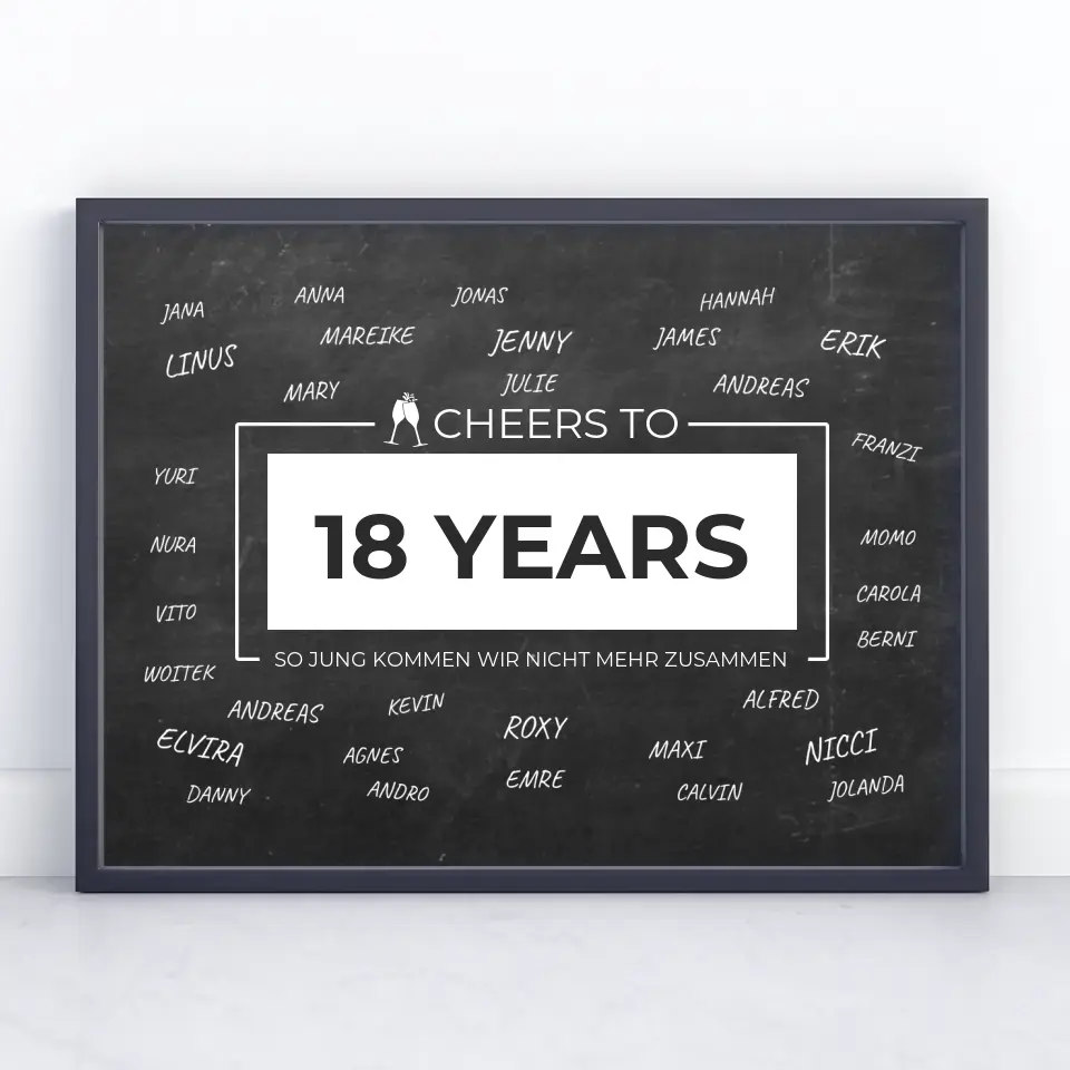 Geschenkposter individuell Cheers To 18 Geburtstag Mit Unterschriften