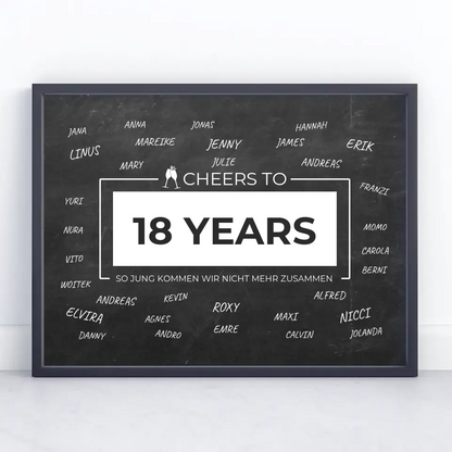 Geschenkposter individuell Cheers To 18 Geburtstag Mit Unterschriften