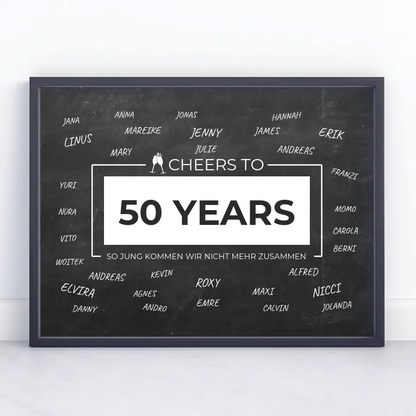 Poster personalisiert Cheers To 50 Geburtstag Mit Unterschriften