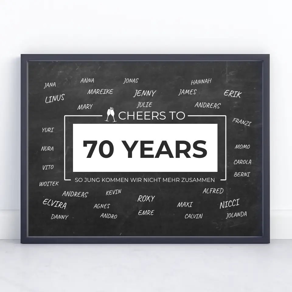 Geburtstagsposter personalisiert Cheers To 70 Geburtstag Mit Unterschriften