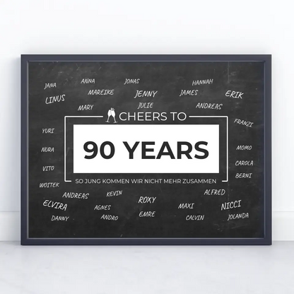 Poster Geschenk personalisiert Cheers To 90 Geburtstag Mit Unterschriften