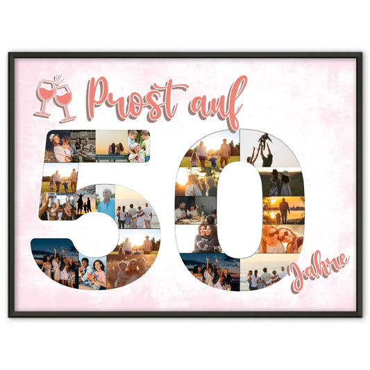 Geschenkposter individuell Prost Auf 50 Geburtstag Für Frauen Sekt Rosa
