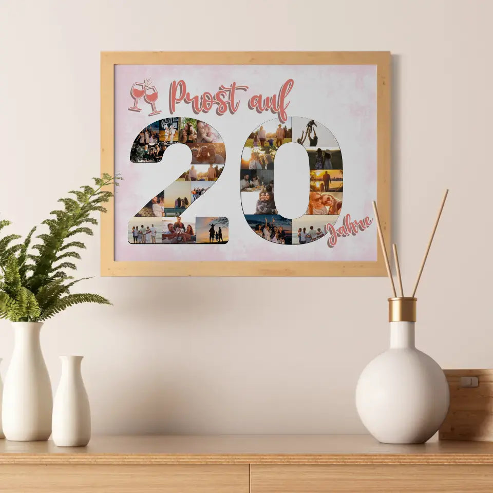 Poster Geschenk personalisiert Prost Auf 20 Geburtstag Für Frauen Sekt Rosa