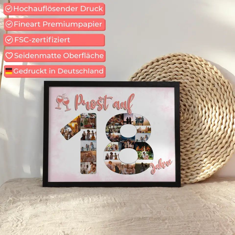 Individuelles Poster Prost Auf 18 Geburtstag Für Frauen Sekt Rosa
