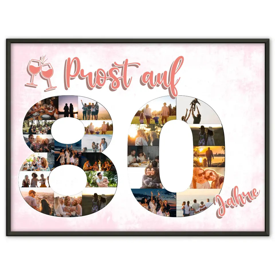 Geschenkposter personalisiert Prost Auf 80 Geburtstag Für Frauen Sekt Rosa