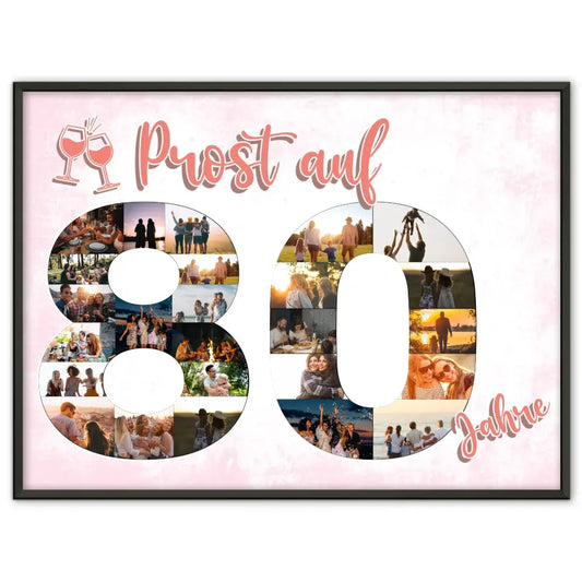 Geschenkposter personalisiert Prost Auf 80 Geburtstag Für Frauen Sekt Rosa