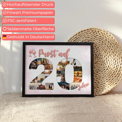 Poster Geschenk personalisiert Prost Auf 20 Geburtstag Für Frauen Sekt Rosa