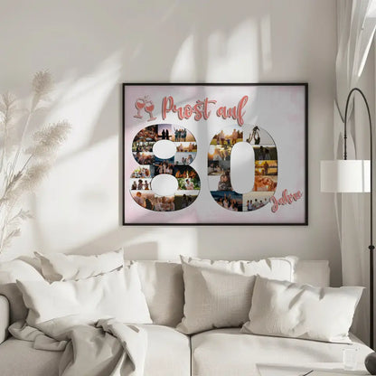 Geschenkposter personalisiert Prost Auf 80 Geburtstag Für Frauen Sekt Rosa