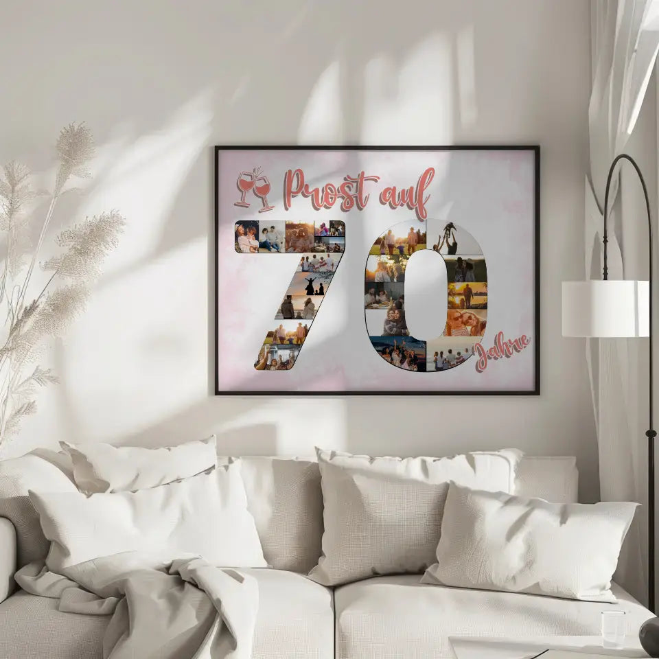 Poster Geschenk Prost Auf 70 Geburtstag Für Frauen Sekt Rosa