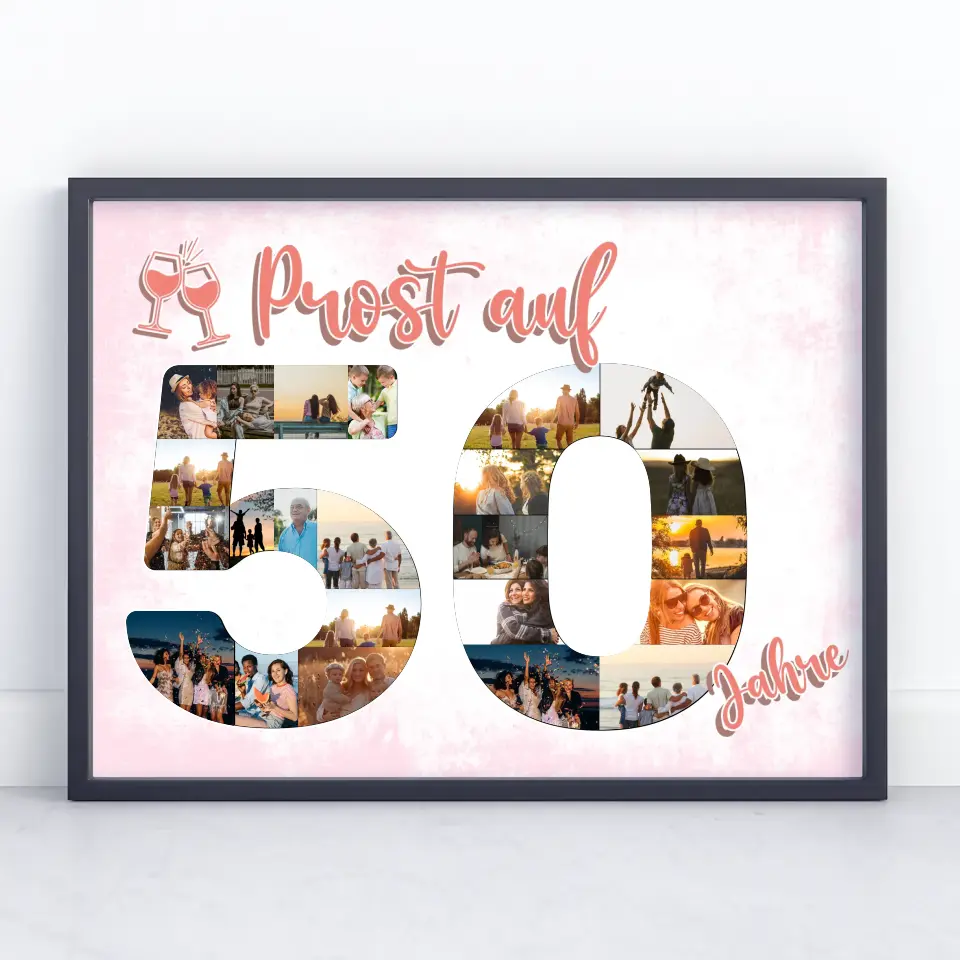 Geschenkposter individuell Prost Auf 50 Geburtstag Für Frauen Sekt Rosa