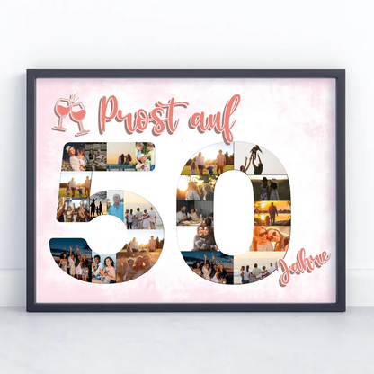 Geschenkposter individuell Prost Auf 50 Geburtstag Für Frauen Sekt Rosa