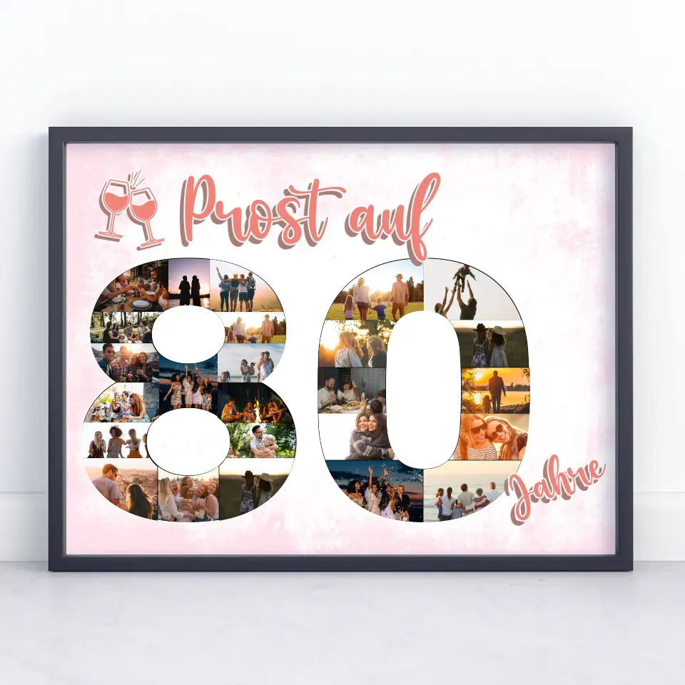 Geschenkposter personalisiert Prost Auf 80 Geburtstag Für Frauen Sekt Rosa