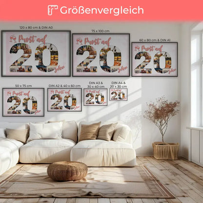 Poster Geschenk personalisiert Prost Auf 20 Geburtstag Für Frauen Sekt Rosa