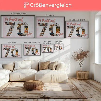 Poster Geschenk Prost Auf 70 Geburtstag Für Frauen Sekt Rosa