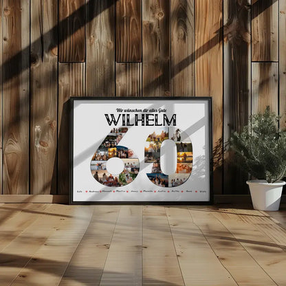 Poster Geschenk personalisiert 60 Geburstag mit Name & Fotos in Zahlen