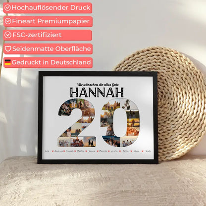 Poster personalisiert 20 Geburstag mit Name & Fotos in Zahlen