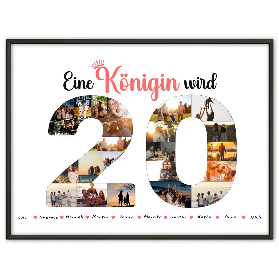 Poster Geschenk Königin wird 20 Geburtstag mit Fotos in Zahlen