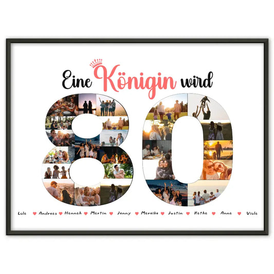 Poster Geschenk personalisiert Königin wird 80 Geburtstag mit Fotos in Zahlen