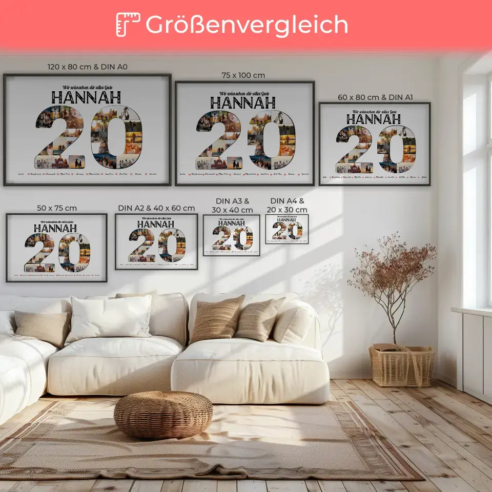 Poster personalisiert 20 Geburstag mit Name & Fotos in Zahlen