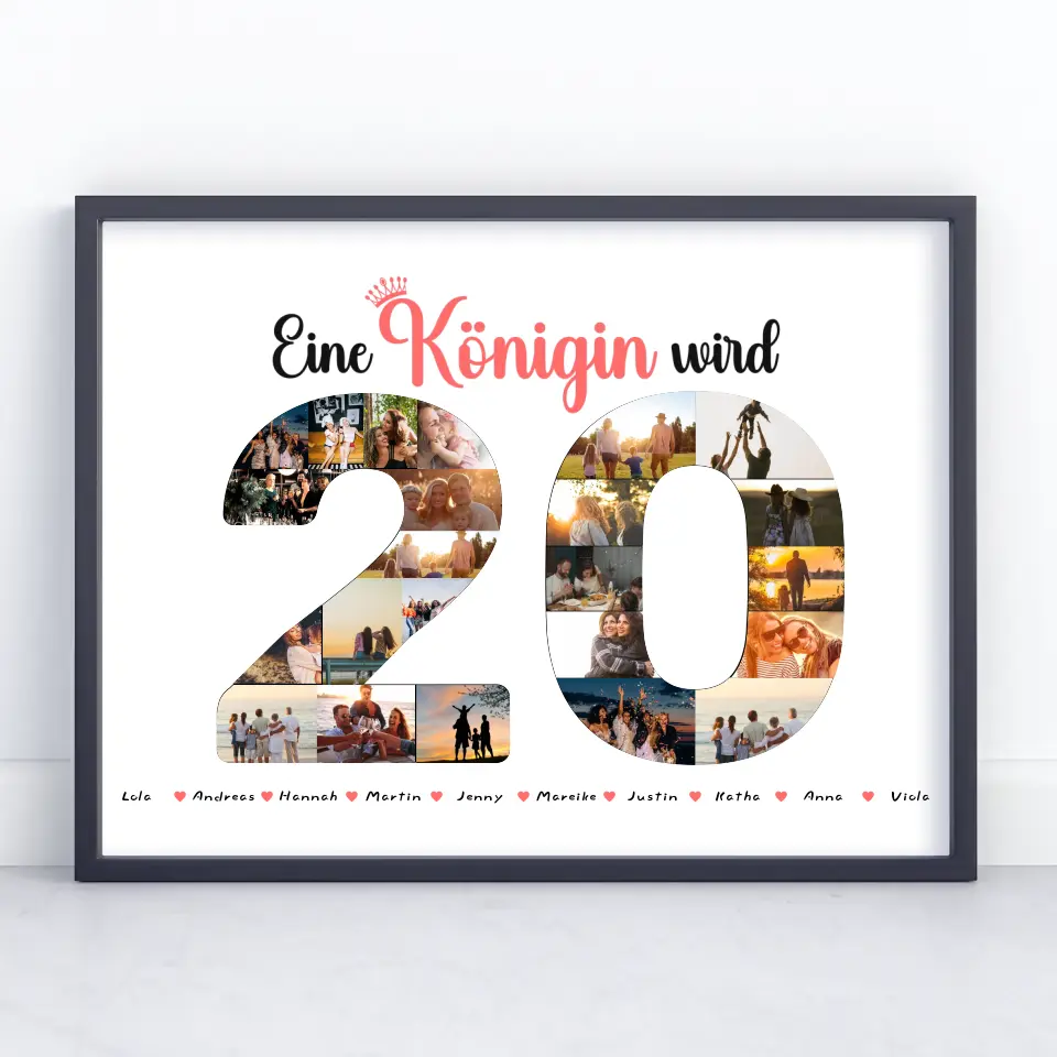 Poster Geschenk Königin wird 20 Geburtstag mit Fotos in Zahlen