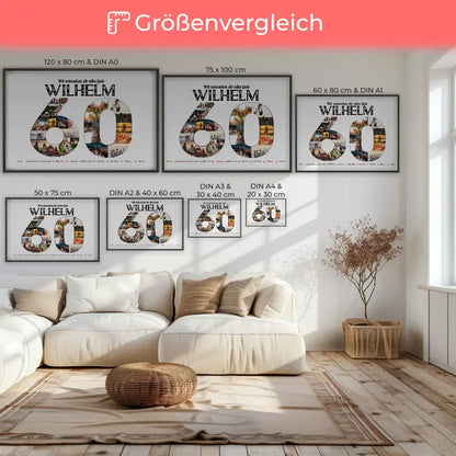 Poster Geschenk personalisiert 60 Geburstag mit Name & Fotos in Zahlen