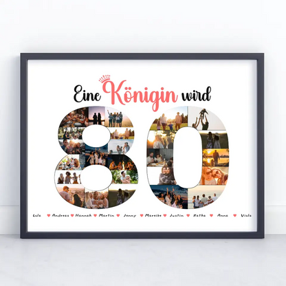 Poster Geschenk personalisiert Königin wird 80 Geburtstag mit Fotos in Zahlen