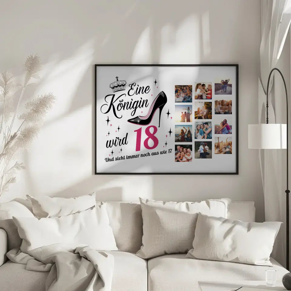 Poster Geschenk personalisiert Eine Königin wird 18 Geburtstag mit 12 Fotos