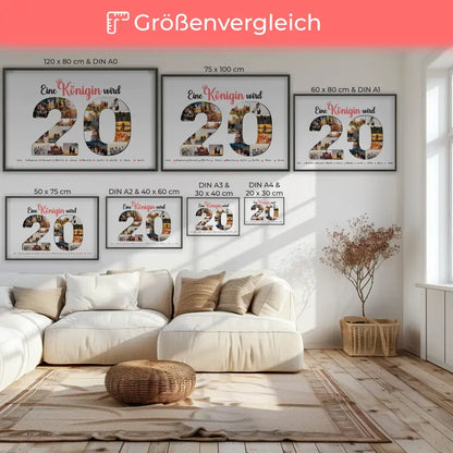 Poster Geschenk Königin wird 20 Geburtstag mit Fotos in Zahlen