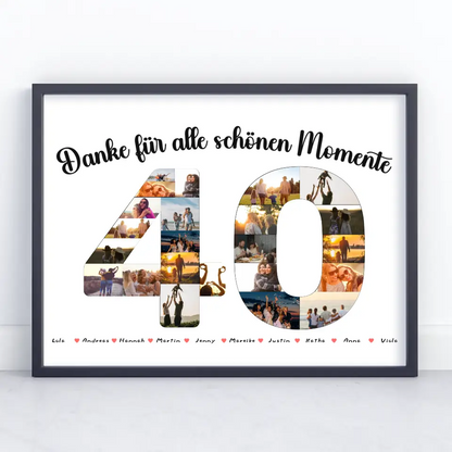 Poster Geschenk 40 Geburtstag Danke für Momente mit Fotos