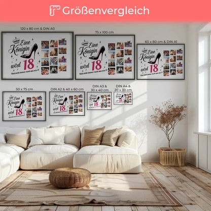 Poster Geschenk personalisiert Eine Königin wird 18 Geburtstag mit 12 Fotos