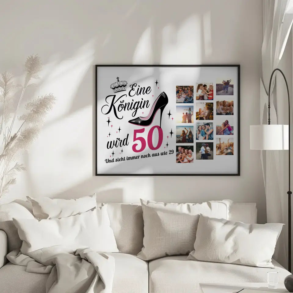 Poster als Geschenkidee Eine Königin wird 50 Geburtstag mit 12 Fotos