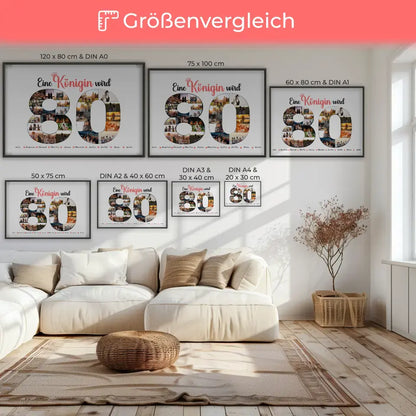 Poster Geschenk personalisiert Königin wird 80 Geburtstag mit Fotos in Zahlen