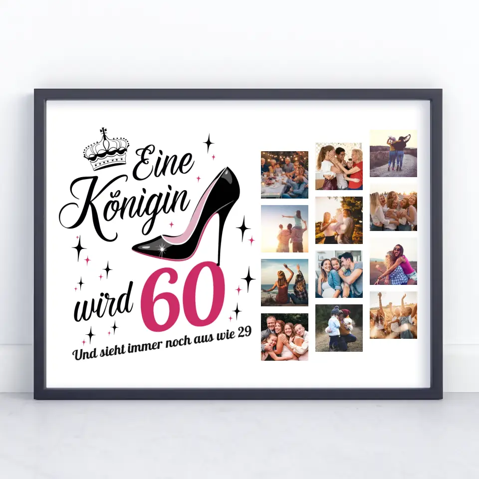 Poster Geschenk Eine Königin wird 60 Geburtstag mit 12 Fotos