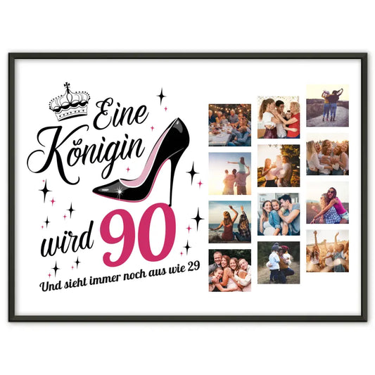 Personalisiertes Poster Eine Königin wird 90 Geburtstag mit 12 Fotos