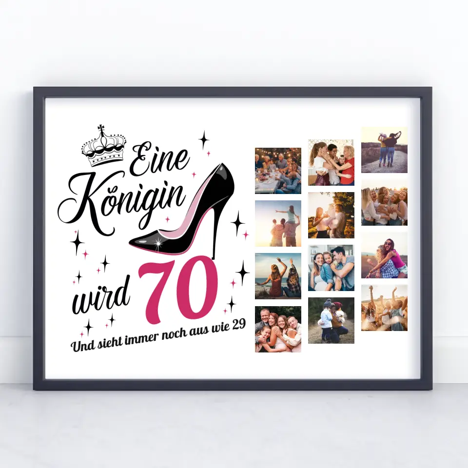 Geschenkposter personalisiert Eine Königin wird 70 Geburtstag mit 12 Fotos