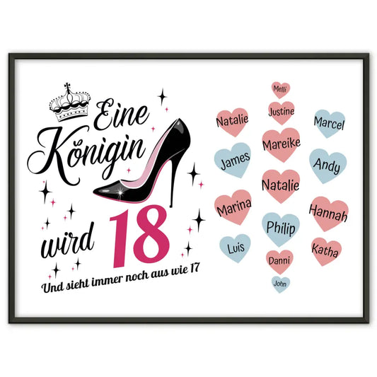 Geburtstagsposter personalisiert Königin wird 18 Geburtstag mit 19 Namen