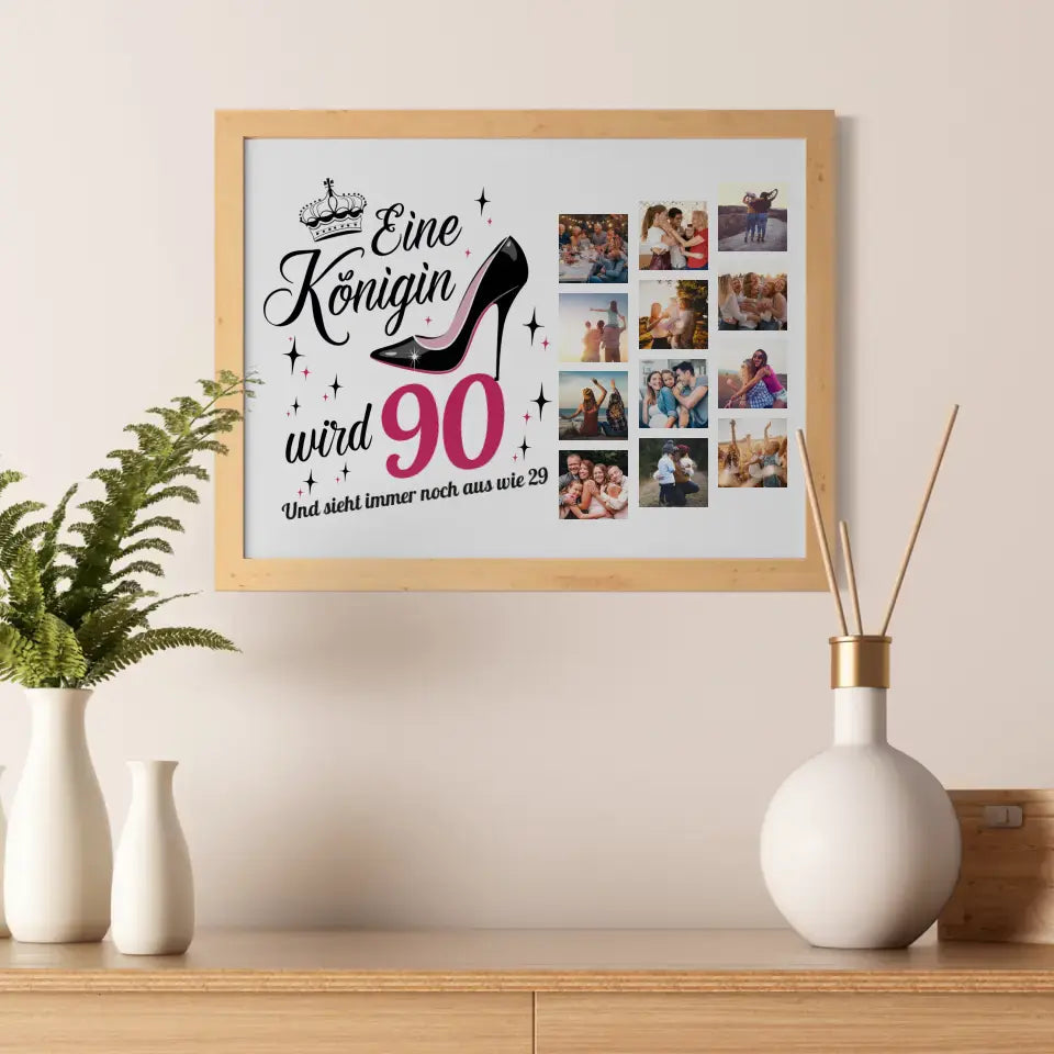 Personalisiertes Poster Eine Königin wird 90 Geburtstag mit 12 Fotos