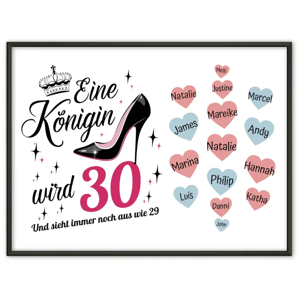 Poster Geschenk personalisiert Königin wird 30 Geburtstag mit bis zu 19 Namen