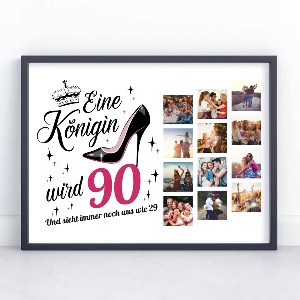 Personalisiertes Poster Eine Königin wird 90 Geburtstag mit 12 Fotos