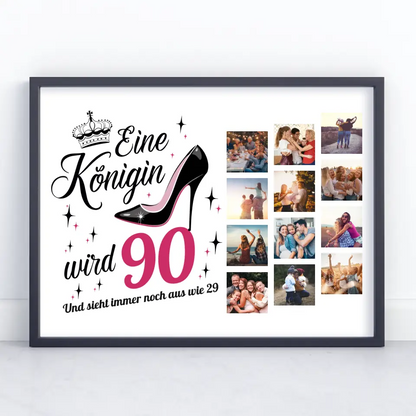 Personalisiertes Poster Eine Königin wird 90 Geburtstag mit 12 Fotos
