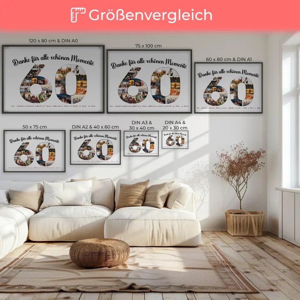 Poster personalisiert 60 Geburtstag Danke für Momente mit Fotos