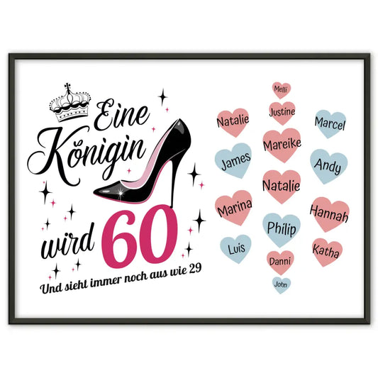 Geschenkposter individuell Königin wird 60 Geburtstag mit 19 Namen