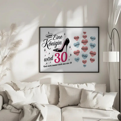 Poster Geschenk personalisiert Königin wird 30 Geburtstag mit bis zu 19 Namen